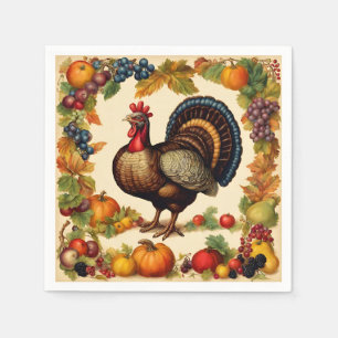 Vintage Thanksgiving Turkey and Fruit Harvest Napkins