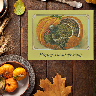 Vintage Thanksgiving turkey and pumpkin custom Postcard