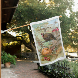 Vintage Thanksgiving Turkey, Apples & Pumpkin House Flag