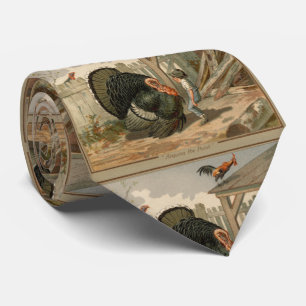 Vintage Thanksgiving Turkey Argument Illustration Neck Tie