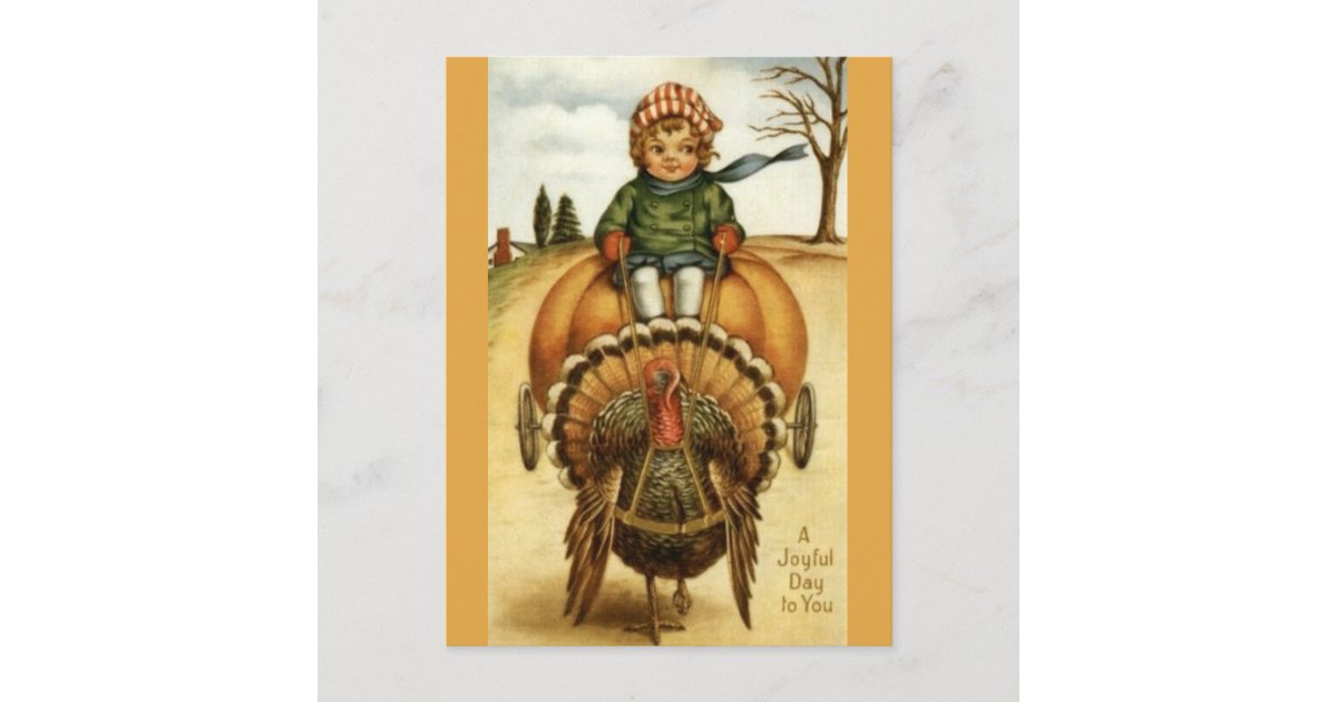 Vintage Thanksgiving Turkey Cart Image Postcard | Zazzle