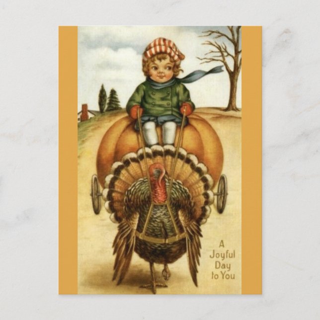Vintage Thanksgiving Turkey Cart Image Postcard (Front)