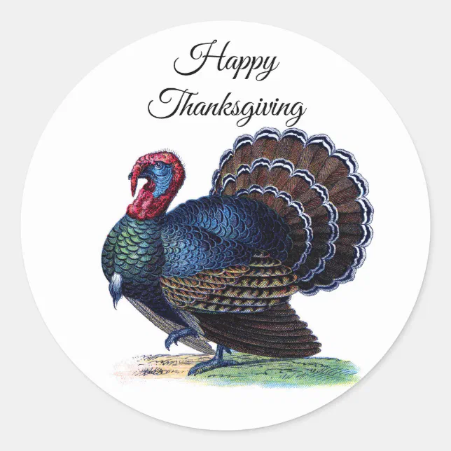 Vintage Thanksgiving Turkey Classic Round Sticker | Zazzle