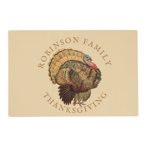 Vintage Thanksgiving Turkey Custom Family Name  Placemat