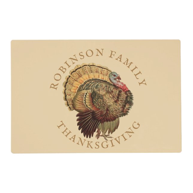 Vintage Thanksgiving Turkey Custom Family Name  Placemat (Front)