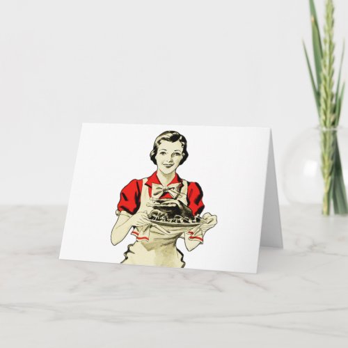 Vintage Thanksgiving Turkey Dinner Housewife Holiday Card