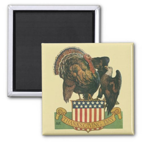 Vintage Thanksgiving Turkey Eagle Amercan Flag Magnet