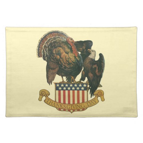 Vintage Thanksgiving Turkey Eagle American Flag Cloth Placemat