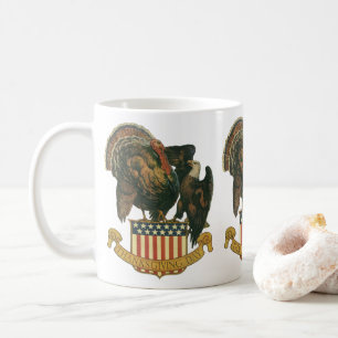 Vintage Thanksgiving Turkey, Eagle, American Flag Coffee Mug