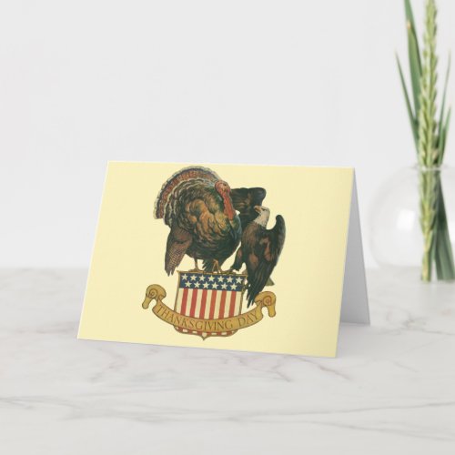 Vintage Thanksgiving Turkey Eagle American Flag Holiday Card