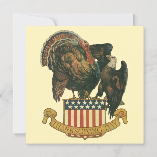 Vintage Thanksgiving Turkey Eagle American Flag Invitation