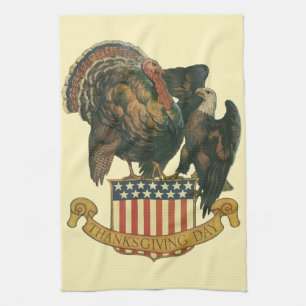 Vintage Thanksgiving Turkey, Eagle, American Flag Kitchen Towel