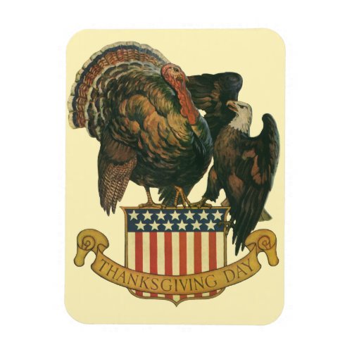 Vintage Thanksgiving Turkey Eagle American Flag Magnet