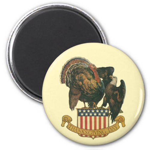 Vintage Thanksgiving Turkey Eagle American Flag Magnet