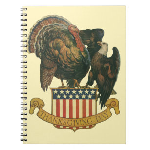 Vintage Thanksgiving Turkey, Eagle, American Flag Notebook