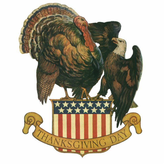 Vintage Thanksgiving Turkey, Eagle, American Flag Statuette (Front)