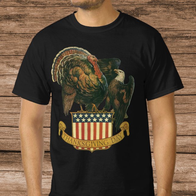 Vintage Thanksgiving Turkey, Eagle, American Flag T-Shirt (Vintage Thanksgiving Turkey, Eagle, American Flag T-Shirt)
