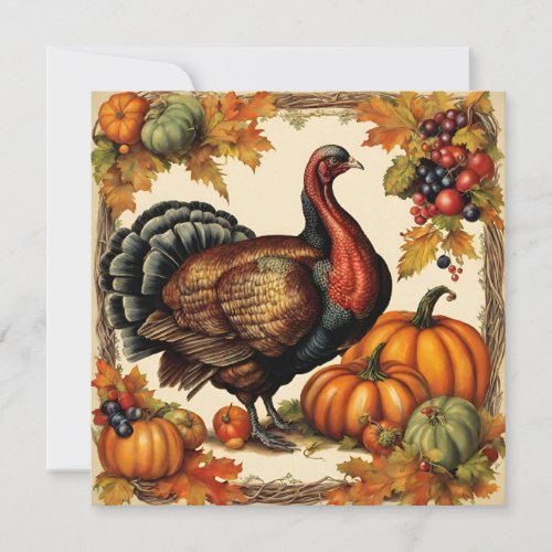 Vintage Thanksgiving Turkey Fruit and Pumpkins  Card