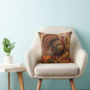 Vintage Thanksgiving Turkey Harvest Throw Pillow
