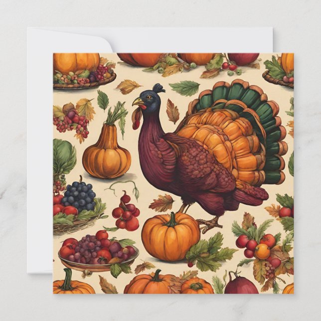 Vintage Thanksgiving Turkey  Holiday Card (Front)