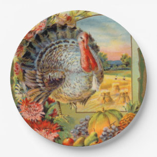 vintage Thanksgiving turkey Holiday Paper Plate