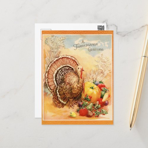 Vintage Thanksgiving turkey  Holiday Postcard