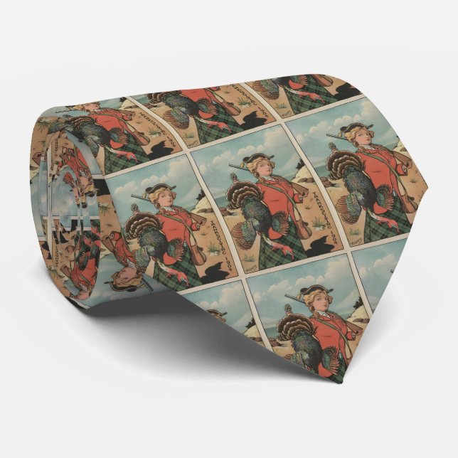 Vintage Thanksgiving Turkey Hunt (1904) Neck Tie (Rolled)