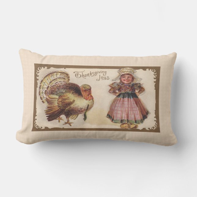 Vintage Thanksgiving Turkey Lumbar Pillow (Front)
