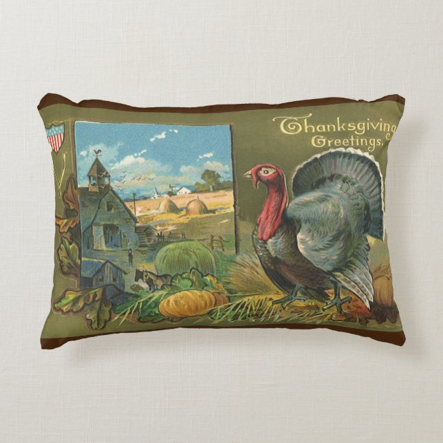 Vintage Thanksgiving, Turkey on the Farm Accent Pillow (Front)