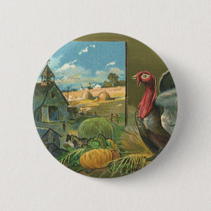 Vintage Thanksgiving, Turkey on the Farm Button