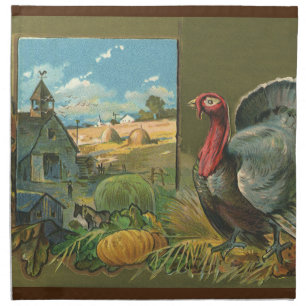 Vintage Thanksgiving, Turkey on the Farm Cloth Napkin