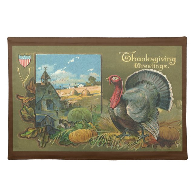 Vintage Thanksgiving, Turkey on the Farm Cloth Placemat (Front)