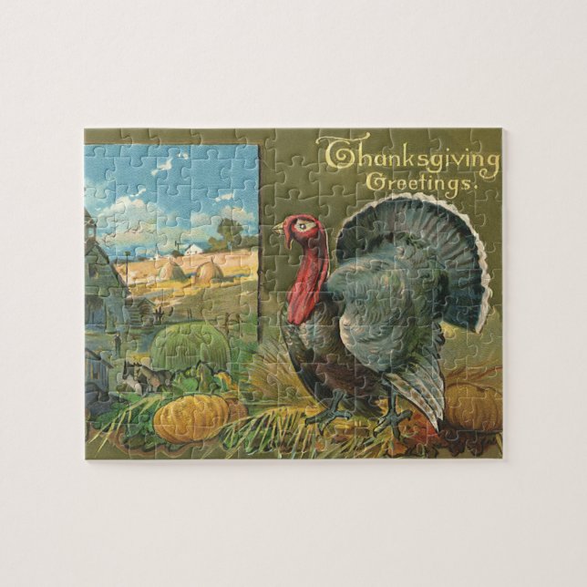 Vintage Thanksgiving, Turkey on the Farm Jigsaw Puzzle (Horizontal)