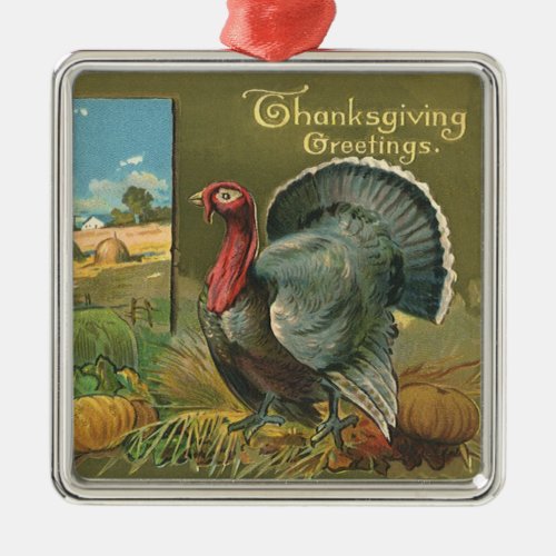 Vintage Thanksgiving Turkey on the Farm Metal Ornament