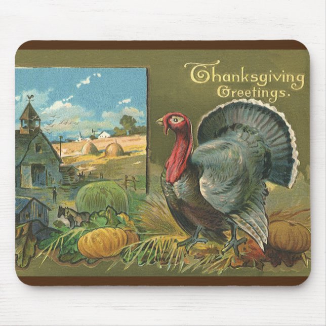Vintage Thanksgiving, Turkey on the Farm Mouse Pad (Front)