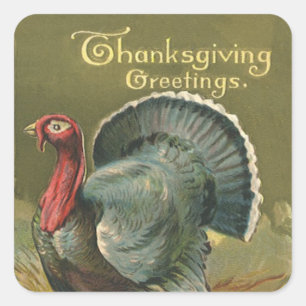 Vintage Thanksgiving, Turkey on the Farm Square Sticker