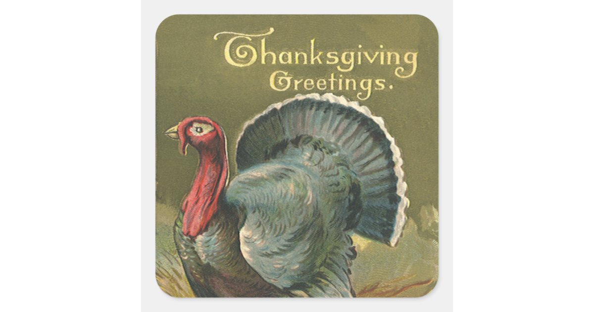 Vintage Thanksgiving, Turkey on the Farm Square Sticker | Zazzle