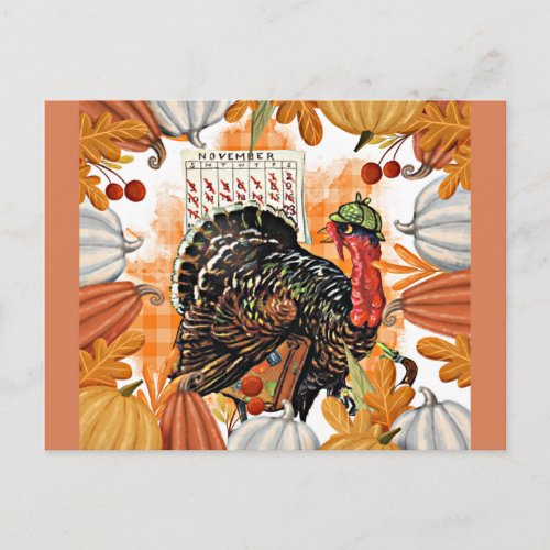 Vintage Thanksgiving Turkey on the Run Postcard