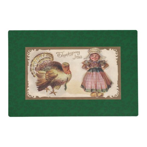 Vintage Thanksgiving Turkey Pilgrim Girl Placemat