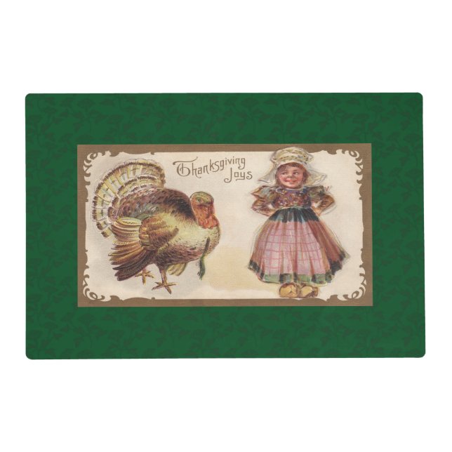Vintage Thanksgiving, Turkey, Pilgrim Girl Placemat (Front)