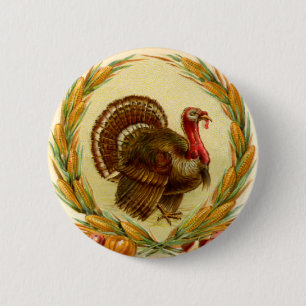 Vintage Thanksgiving Turkey Round Button