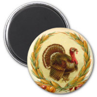 Vintage Thanksgiving Turkey Round Magnet