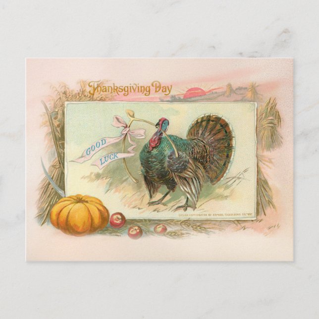 Vintage Thanksgiving Turkey with Wishbone Holiday Postcard (Front)