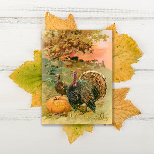 Vintage Thanksgiving Turkeys and Pumpkin Holiday Postcard