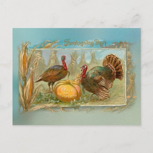 Vintage Thanksgiving Turkeys and Pumpkin Holiday Postcard