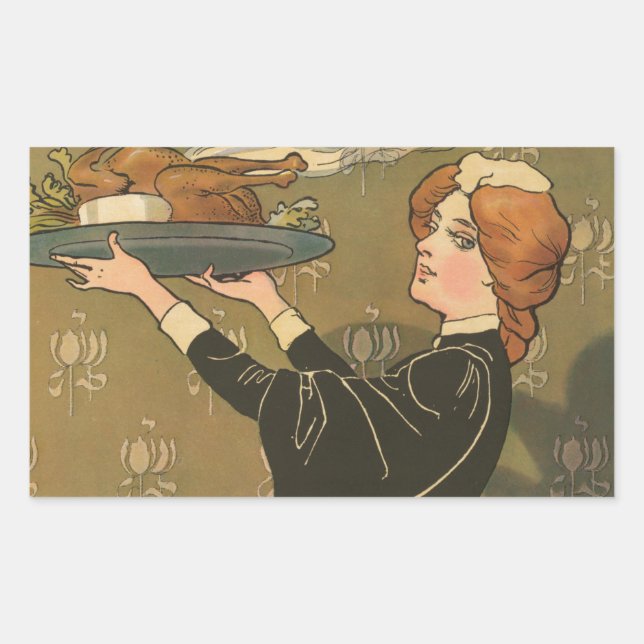 Vintage Thanksgiving Victorian Turkey Dinner Rectangular Sticker (Front)