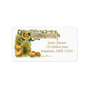 Vintage Thanksgiving Wheat and Pumpkins Label