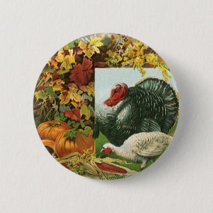 Vintage Thanksgiving, Wild Turkeys Autumn Colors Button