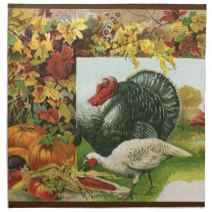 Vintage Thanksgiving, Wild Turkeys Autumn Colors Cloth Napkin