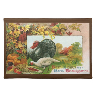 Vintage Thanksgiving, Wild Turkeys Autumn Colors Cloth Placemat